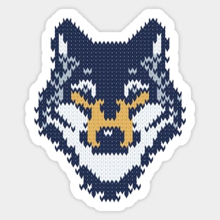 Fair isle knitting grey wolf // spot illustration // navy blue grey and yellow wolf Sticker